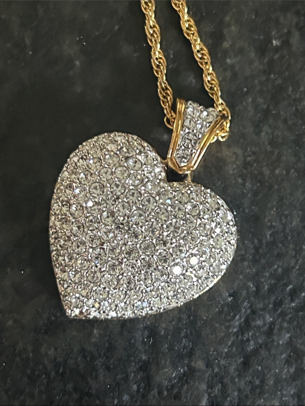 Swarovski Puffed Pave Heart Pendant and gorgeous twisted gold chain